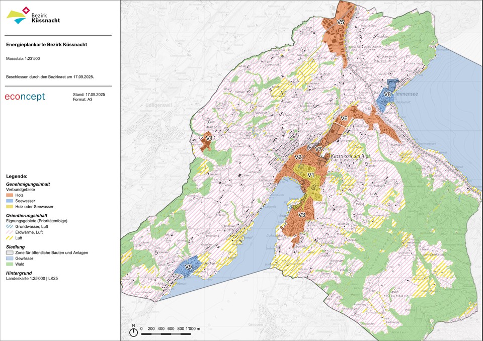 Energieplankarte Bezirk Küssnacht. Erarbeitet von econcept.